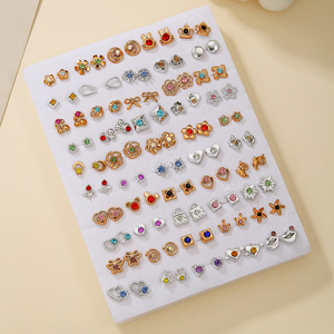 Fashion Stud <b>Earrings</b> 50 Pair Set Heart Geometric Bow Patterns For Women Gift Jewelry Steel <b>Posts</b> Claw Setting - Product Image 2