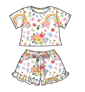 Set all'ingrosso di Top a maniche corte e pantaloncini arruffati per bambini con stampa personalizzata per ragazze <span class=keywords><strong>abbigliamento</strong></span> di bambù alla moda <span class=keywords><strong>estivo</strong></span> comodo - Product Image 5