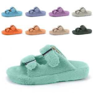 Personalizzato inverno caldo Fuzzy fibbia regolabile casa Vegan pelliccia diapositive imitato pelliccia di <span class=keywords><strong>visone</strong></span> pantofole per le donne - Product Image 2