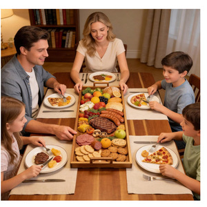 Wooden Serving <b>Tray</b> With Handle <b>Large</b> Size For Family Meals And Party Snacks Solid Color Design - Product Image 2