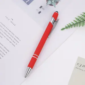 Promosyon ucuz alüminyum tükenmez kalem yumuşak kauçuk dokunmatik ekranlar ile ucuz özel cep için Logo tükenmez kalem