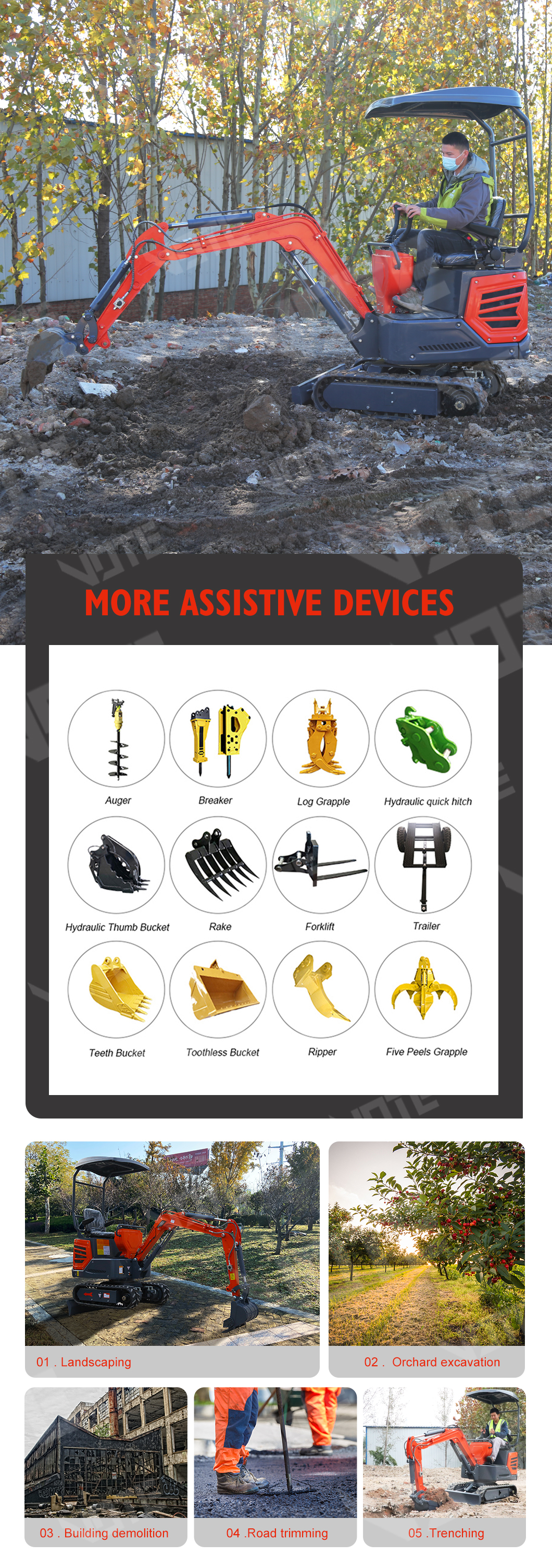 Rated Power 1.2 Ton Excavator Small Bare Weight Mini Excavator 1 Ton Working Good Traction China Produced