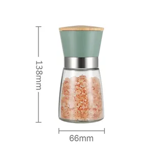 Manual Salt And Pepper Grinders Original Manufacturer Manual Glass Bottles Dry Spice Grinder Mill Wood Bamboo Lid Salt And Pepper Grinder Set