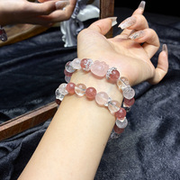 Bracelet DIY en cristal blanc naturel, design original de niche, avec tête de chat Mo Fen et cristal de fraise