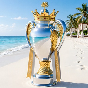 Trofeo de Fútbol de Metal Personalizado, Bicolor en Oro 24K y Plata, con Corona Verde Esmeralda y Asa de León, Premio Deportivo - Product Image 5