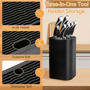 Kitchen Knife with <b>Plastic</b> Holder Stainless Steel Knife <b>Block</b> Set - Product Image 6