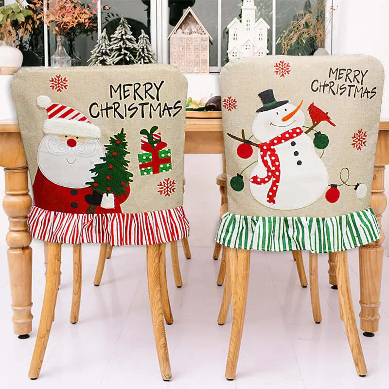 Wholesale christmas universal chair covers dining room snowman hotel restaurant christmas chair cover supplies