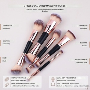 ชุดแปรงแต่งหน้าแบบสองด้าน 5 ชิ้น ขนแปรงสังเคราะห์ ด้ามไม้สีดำด้าน ชุดอุปกรณ์ความงามสำหรับเดินทาง - Product Image 4