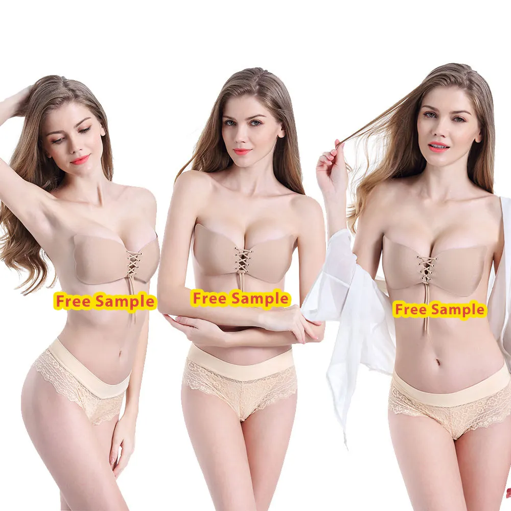 Butterfly Type Women Silicone Bra Lift Strapless Adhesive Invisible Bra With Drawstring