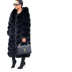 Manteau d'hiver long et épais en fausse fourrure de renard gaufrée à carreaux vintage pour femme, anti-rétrécissement, avec capuche, teint uni, vente en gros OEM - Product Image 4