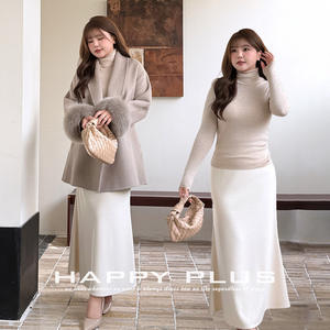 กระโปรงทรงหางปลา Happy Plus สีขาว สำหรับฤดูหนาว ความยาวปานกลาง ผ้าโพลีเอสเตอร์ สีพื้น ไซส์พลัส สำหรับผู้หญิง เอวธรรมชาติ - Product Image 2