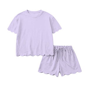 GSSO3172  Vente en gros personnalisée Petite fille noir uni Imprimé été coton  Tenues à manches courtes Ensemble de vêtements pour enfants - Product Image 2