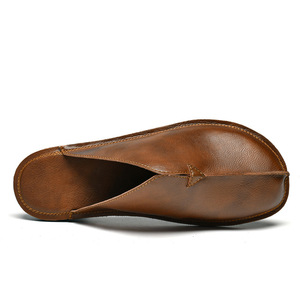 Mules en cuir véritable pour hommes, marron, à bout fermé, chaussures décontractées à enfiler, dessus en cuir de vachette souple, antidérapantes - Product Image 4