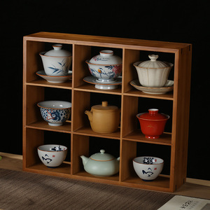 New Chinese Style Bamboo Desk Display Shelf Six And Nine Compartment Tea Set Storage Rack Teacup Holder - Product Image 5