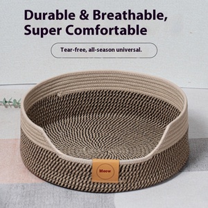 Effen Patroon Rotan Kat Nest Zomer Sofa Kitten Vier Seizoenen Universeel Geweven Kat Slaapmat Huisdier <span class=keywords><strong>Bed</strong></span> - Product Image 2