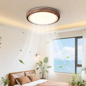 Ventilateur de plafond LED rond avec finition en bois, montage encastré, flux d'air silencieux, ventilateur de refroidissement pour la décoration de la chambre à coucher et du salon - Product Image 1