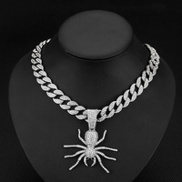 Collier pendentif araignée en strass argenté audacieux avec chaîne cubaine entièrement pavée pour homme, bijoux de scène pour rappeur hip-hop