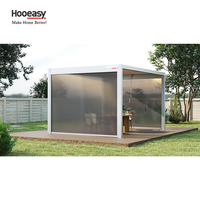 Pergola Bioclimatique Hooeasy Autoportante 3x3M 4x4M avec Toit à Lames Orientables Manuelles, Écran d'Intimité et Stores Latéraux Zippés