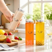 Bouteilles jetables transparentes en PET pour thé au lait avec couvercles à vis en aluminium, pots à emporter étanches pour thé au citron, jus de fruits, thé Boba