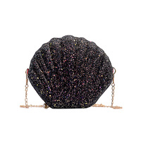 Tas Tangan Wanita Trendy Mewah Model Selempang Mini Bentuk Kerang Berkilau untuk Wanita