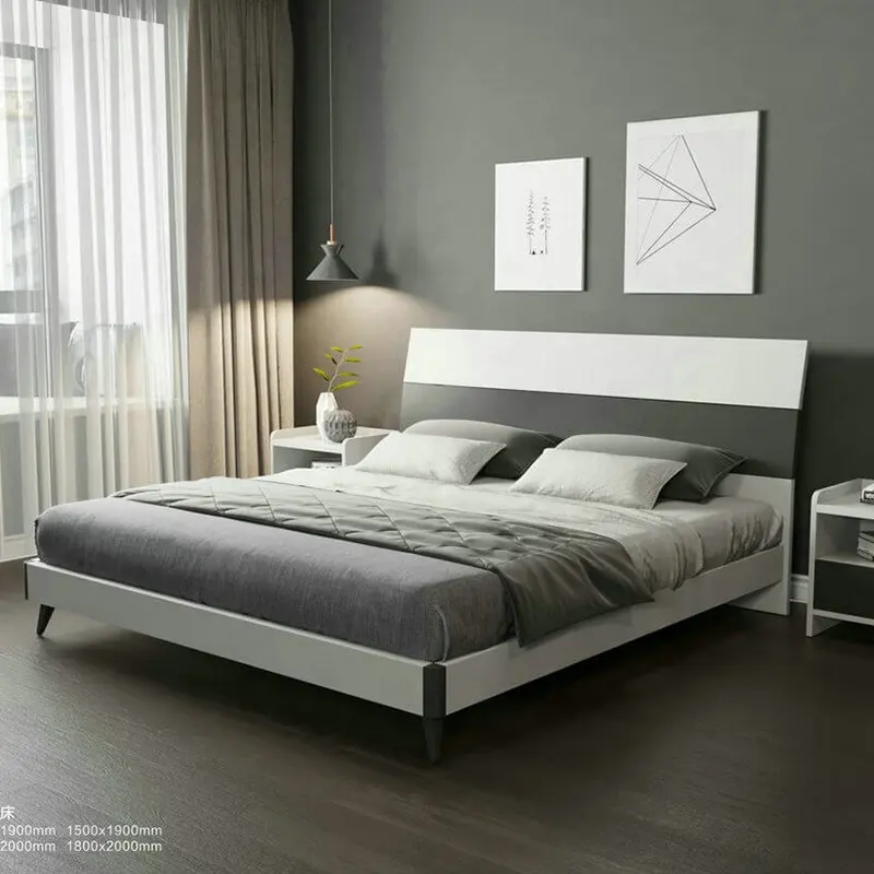 Modern Home Furniture ชุดห้องนอน King Queen ขนาด Dresser ตู้เสื้อผ้าด้านข้างตาราง MDF เตียง