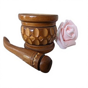 Ensemble mortier et pilon en bois pour épices |   Broyeur d'herbes en bois naturel |   Bol de broyage manuel pour la cuisine - Product Image 3