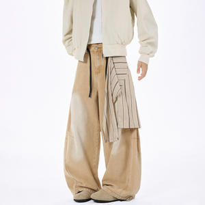 Pantalons en <span class=keywords><strong>jean</strong></span> streetwear à jambes larges à volants <span class=keywords><strong>beige</strong></span> personnalisés, jeans décontractés de haute qualité pour toutes les saisons, jeans amples pour hommes - Product Image 3