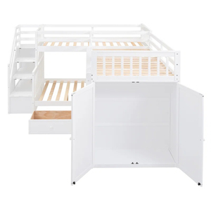 Conjuntos de <span class=keywords><strong>Muebles</strong></span> de Dormitorio Infantil al por Mayor de <span class=keywords><strong>Fábrica</strong></span> Litera en Forma de L Doble sobre Matrimonial con 3 Cajones, Escritorio Portátil y Armario - Product Image 5