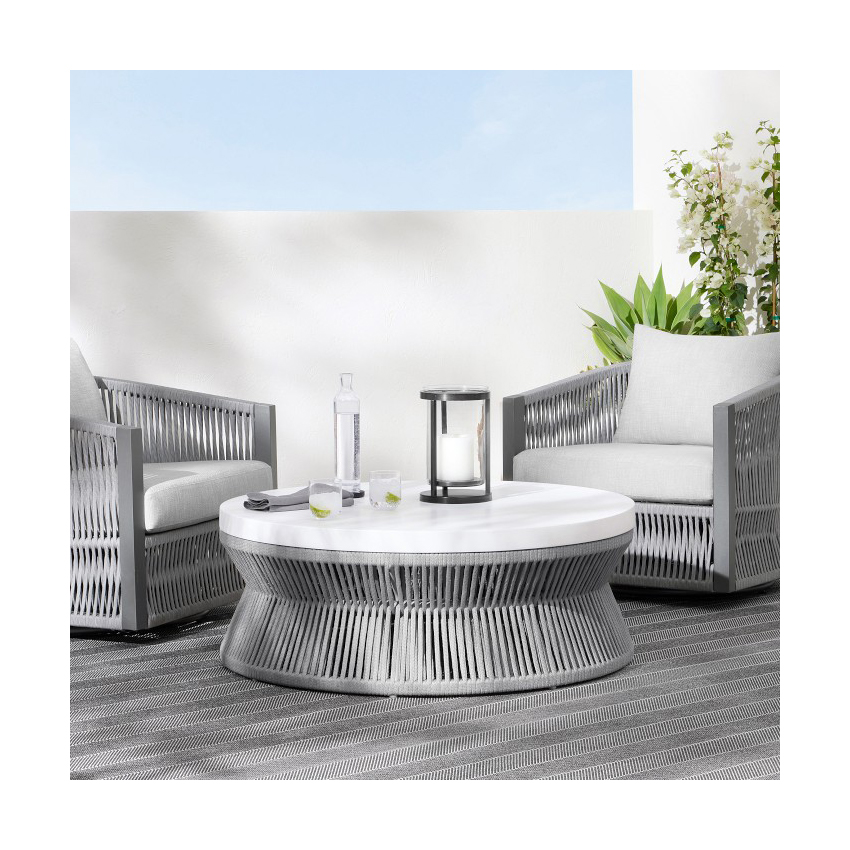 Wholesale Customized Outdoor Hotel Home Garden Seating Outside Balcony Grey Khaki Rope Sectional Sofa With Aluminum Frame