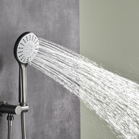 Ensemble de douche mural 3 voies en bronze canon avec pommeau de douche pluie rond, douchette multifonction et bec de baignoire rond, mitigeur encastré