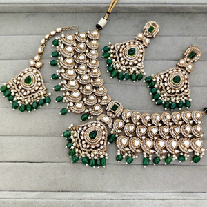 Ping Bling Kundan <b>Bridal</b> Necklace <b>Set</b> with Navy Blue Beaded Drops Statement Choker Earrings Maang Tikka Indian Wedding <b>Jewelry</b> - Product Image 1