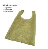 Nouveau sac à main en tulle floral, broderie florale, sacs d'épicerie réutilisables, sac fourre-tout pliable en organza