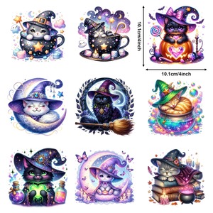 Pegatinas personalizadas impermeables de gato mágico de brujería para ropa, camisetas, vaqueros, mochilas, sombreros - Resistentes a los rayos UV y con acabado brillante - Product Image 2