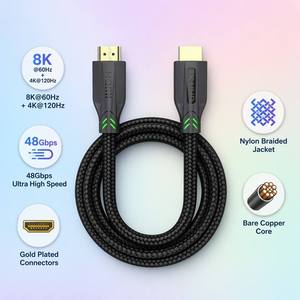 Cable HDMI 2.1 Certificado de Ultra Alta Velocidad 8K, 48Gbps, 8K60Hz, 4K120Hz, 10K HDR, Chapado en Oro, Trenzado de Nailon, para PS5, Xbox, <span class=keywords><strong>TV</strong></span> - Product Image 2