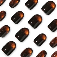 Faux Ongles Magnétiques Œil de Chat Noir Orange Aurore Faits Main Réutilisables Couverture Complète pour Femme Fête Manucure Kit 4580