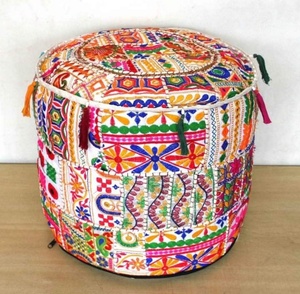 Bohemian Embroidered Handcrafted Pouf Ottoman Patchwork Cotton Floor Seat <b>Cushion</b> Tassel for Living Room Home Decor <b>Small</b> Large - Product Image 3