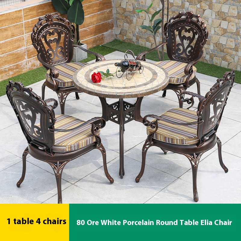 4 chaises eliya 1 table ronde en porcelaine blanc minerai 80cm