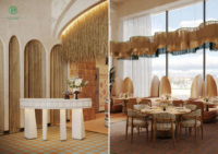 Solution clé en main pour l'aménagement intérieur d'un restaurant méditerranéen tropical Wabi Sabi pour hôtel de villégiature de luxe