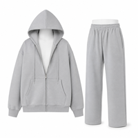 Ensemble survêtement unisexe oversize avec sweat à capuche zippé et pantalon de jogging, 500g, en polyester et coton tricoté, avec poches, style streetwear