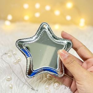 PU Leather Portable <b>Star</b>-Shaped Silver <b>Mirror</b> Keychain Embossing Printing-Modern Promotional Novelty Gift for Events Giveaways - Product Image 1
