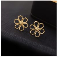 Pendientes de Oro Sólido 18K AU750 con Diseño de Girasol Tejido, Corte Láser, Abalorios Huecos Florales, Pendientes Finos de Oro para Mujer al por Mayor