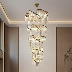 Lustre suspendu de luxe à hauteur réglable pour salon, escalier rotatif, villa, grand lustre américain en cristal long - Product Image 3