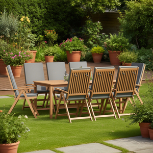 Set di sedie da giardino marroni e grigie da 8 pezzi, 57 x 71,5 x 104 cm, mobili da esterno pieghevoli - Product Image 2