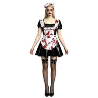 Costume de femme de chambre sanglante, costume de zombie, femme de chambre française, robe courte sexy en cuir PU, tenue de cosplay effrayante pour Halloween, carnaval, fête