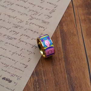 European American Style <b>Titanium</b> Steel <b>Ring</b> Geometric Enamel Colorful Women's Jewelry Gift - Product Image 3