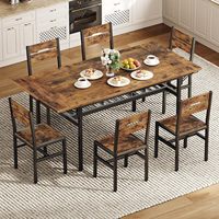 Juego de Mesa de Comedor Extensible y Plegable de Acero Inoxidable de 7 Piezas, 6 Sillas, Diseño Industrial, Estante de Almacenamiento que Ahorra Espacio, ODM/OEM