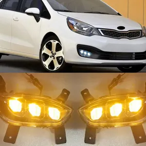 Lampu Kabut LED DRL Mobil, untuk KIA RIO 2012 2013 2014 2015, Lampu Siang Mobil, Lampu Kabut dengan Sinyal Belok Kuning