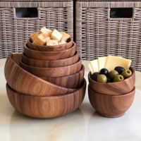 Grand ensemble de saladiers en bois d'acacia avec cuillère de service, bols écologiques faits à la main pour la nourriture et les fêtes