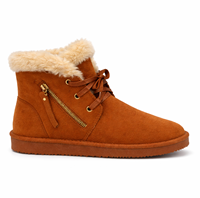Bottes d'hiver pour femmes en microfibre suédée avec doublure en fausse fourrure, fermeture éclair latérale, lacets, semelle extérieure légère en TPR