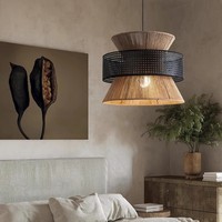 Lustre suspendu en rotin, luminaire de plafond bohème, lampe suspendue tressée, panier lumineux pour îlot de cuisine et chambre à coucher